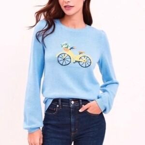 Loft Crewneck Bicycle Sweater XS Light Blue NEW with Tags 100% Cotton Pullover